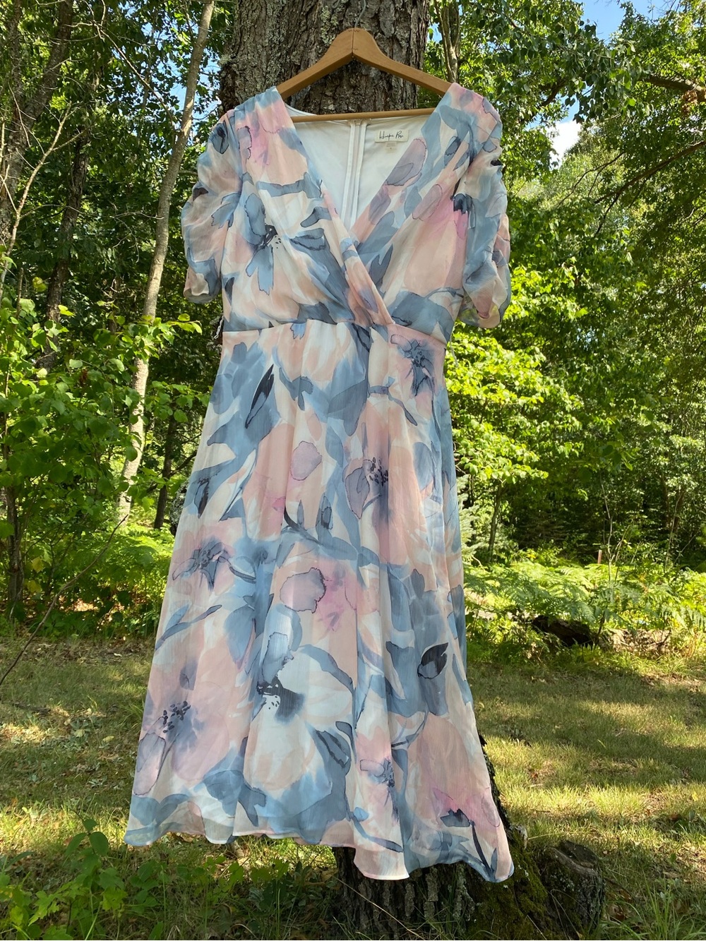 Harper Rose Pastel Floral Wrap Midi Dress - Pink, Blue & Cream